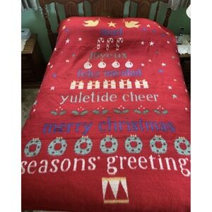 VTG VUTEKS CROWN CRAFT ACRYLIC PILE BLANKET 60"x80" MERRY XMAS SEASON GREETINGS